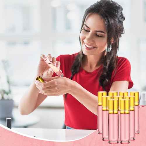 Sumind 150 Pcs Essential Oil Roller Bottles 10 ml Glass Empty Roll on Bottles with Stainless Steel Balls Leak Proof with 5 Funnel for Travel Essential Oil(Pink)