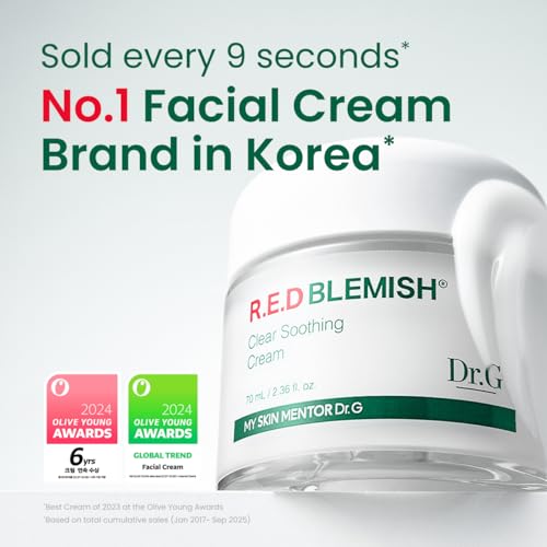 Dr.G Red Blemish Clear Soothing Korean Moisturizer Face Cream, 70ml - Cica Cream, Korean Skin Care Moisturizer, Korean Face Moisturizer, Facial Moisturizer, Korean Skincare, K Beauty Skincare Coreano