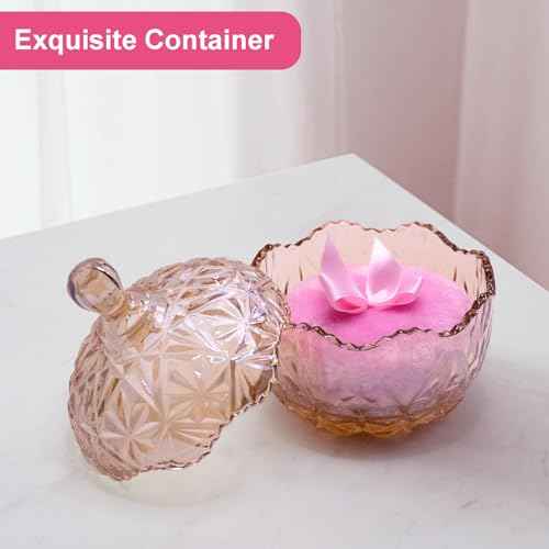 5 Pieces Large Body Powder Puff and Powder Container, Crystal Case for Dust Puff, Powder applicator with Box for Face and Body (Amber, Crown)