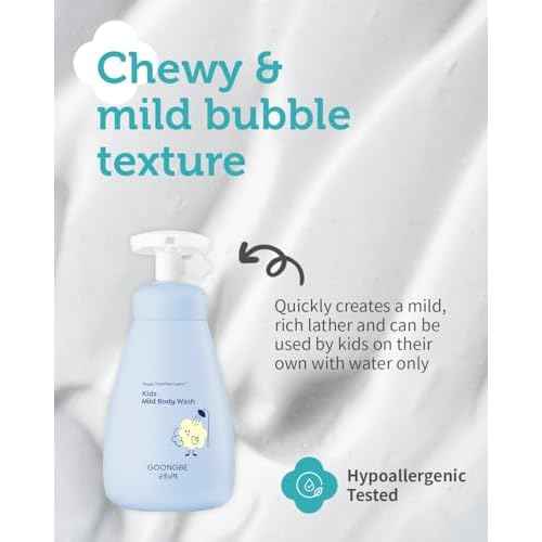 GOONGBE Kids' Mild Body Wash - Korean Kids Body Cleanser - Hydrating & Refreshing Low pH Soft Bubble Foaming with Panthenol and Amino Acids - Allergen Free Scent, 10.1 fl.oz.