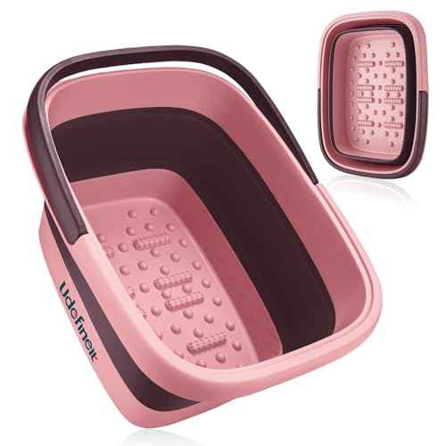 Udefineit Collapsible Foot Bath Basin with Handle, 15L/4 Gallons, Foldable Foot Bath Tub, Foot Soaking Basin with Massage Acupoint, Pedicure Foot Spa Tub for Home Dry Cracked Feet Treatment - Pink