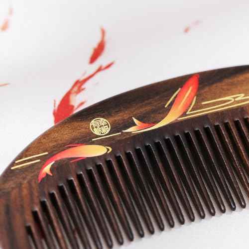 Tan Mujiang Premium Wooden Comb, Anti-Static, Natural Wood, Happy Bloom Set 1