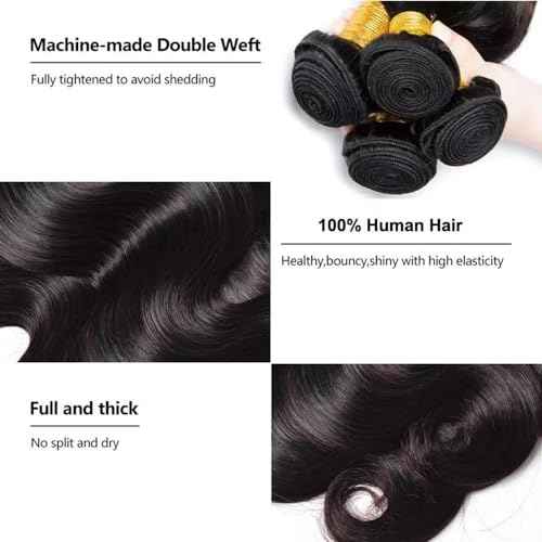 12A Body Wave Bundles Human Hair 24 24 24 24 Inch Human Hair Bundles 100% Unprocessed Brazilian Virgin Hair Bundles Human Hair Body Wave 4 Bundle Human Hair Extensions Real Human Hair Natural Black