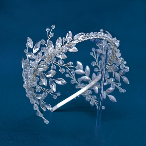 Wedding Hair Pieces for Brides, Bridal Headband, Handcrafted Tiaras for Women(Silver)