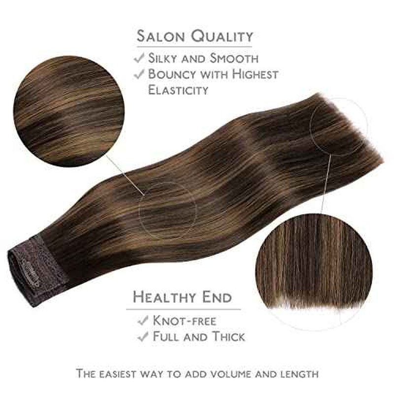 WENNALIFE Wire Hair Extensions (Increase 50% Lifespan) Real Human Hair 16 inch 95g Balayage Dark Brown to Chestnut Brown Remy Wire Hair Extensions Invisible Transparent Fish Line Real