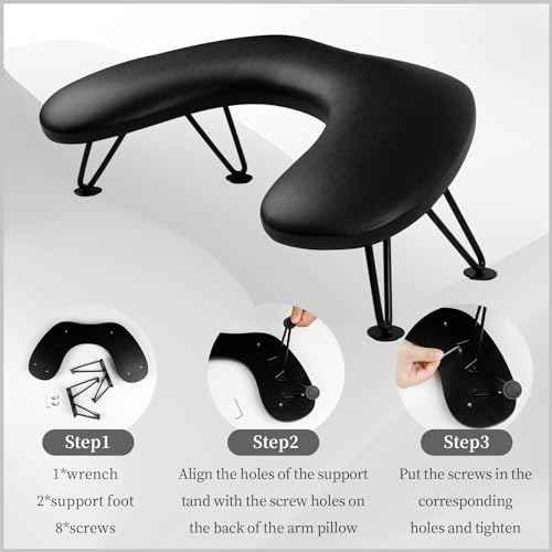 ANGNYA Arm Rest for Nails Tech, U-shaped Hand Rest for Nails Tech Microfiber PU Leather Nail Arm Rest with Detachable Brackets Hand Rest Pillow for Acrylic Nail Cushion (Black)