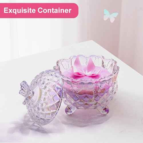 5 Pieces Large Body Powder Puff and Powder Container, Crystal Case for Dust Puff, Powder applicator with Box for Face and Body (Glitter, Butterfly)