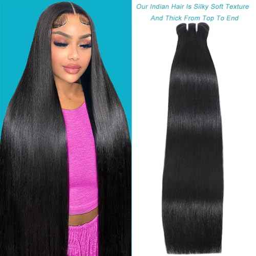 Indian Raw 1 Bundle Human Hair,16A Super Soft Silky Straight Human Hair Bundles,Salon Quality Full And Thick No Tangle Triple Lifespan Than Regular Virgin Hair Natural Black 16 Inch