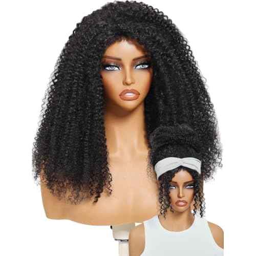 UNICE Flip Over 3/4 Half Wig Human Hair Kinky Curly with Drawstring Wear and Go Glueless Half Wigs Human Hair for Women Thin & Thick Hair Friendly 150% Density 16 inch