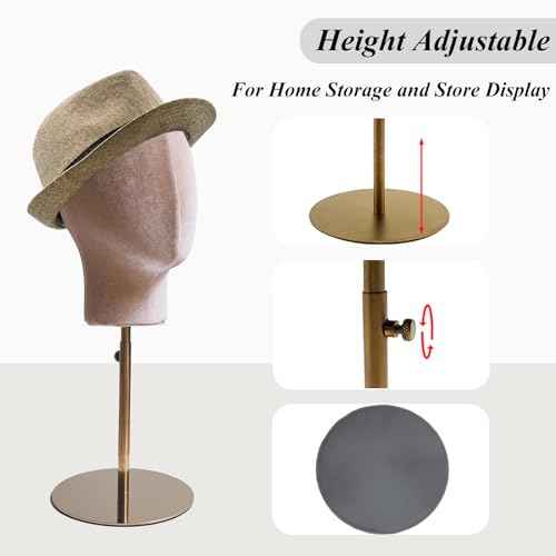 CHADWICK Mannequin Head Stand for Hat and Wig Display, Pinnable Wig Head Stand, Velvet Manikin Head Block with Retractable Metal Base, 21 Inch Wig Stand for Styling and Display, Height 18-23 Inches