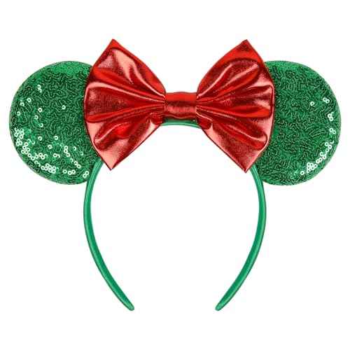 Christmas Mouse Ears Headbands for Women Red Bow Mouse ear Headband Sequin Green Hairbands Birthdays Party Hair Accessories
