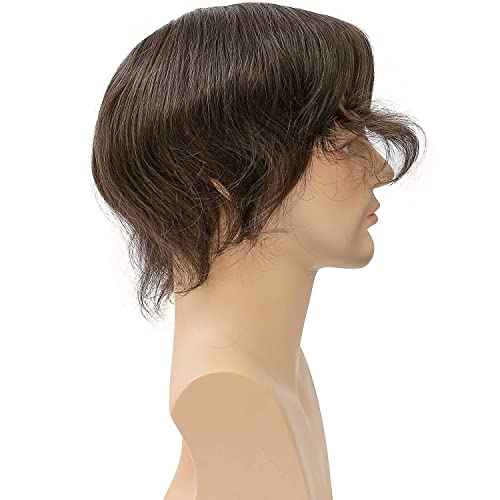 Men¡¯s Toupee Soft Thin Skin 0.06mm PU 10x8inch Hair Replacement for Men's Hairpiece 100% European Human Hair Pieces for Man #3 Dark Brown Color