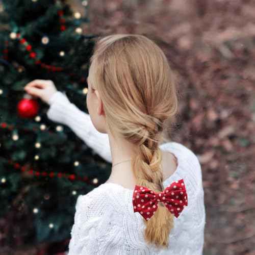 Polka Dot Bow Hair Clips - Handmade Duckbill Fabric Bow Hair Barrettes Clips French Spotted Bowknot Slides Hair Barrettes Accessories for Women Girls (Red-Polka Dot)
