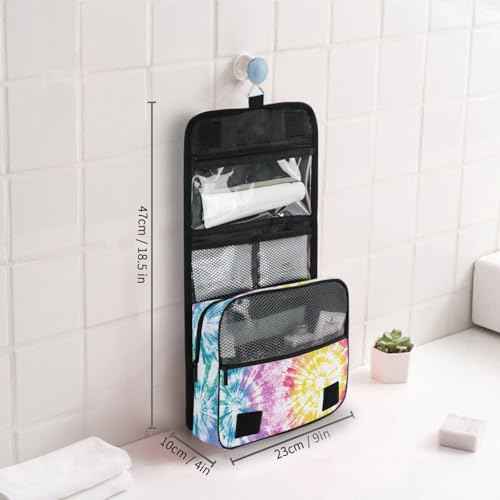 pnyoin Hanging Toiletry Bag for Women Rainbow Tie Dye Makeup Bag Travel Essentials Toiletries Organizer Bag Colorful Tie Dye Cosmetic Bag Foldable