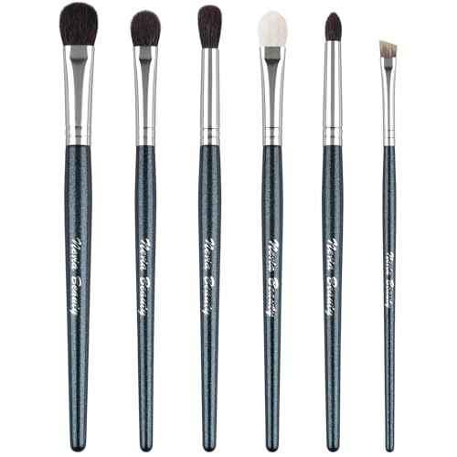 Natural Goat Hair Eye Makeup Brush Set, 6 Pcs Professional Blending Eyeshadow Makeup Brushes for Concealer Eyebrows Eyeliner, Soft Hairs & Wood Handle¡¦ (blue 6pcs)