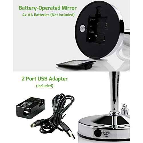 Ovente Lighted Makeup Mirror Tabletop 7.5'' 360 Degree Double Sided Spinning 1X 10X Round Magnifier, LED with Dimmer Switch, Acrylic Edge, Battery & USB Adapter Operated, Polished Chrome MKT75CH1X10X
