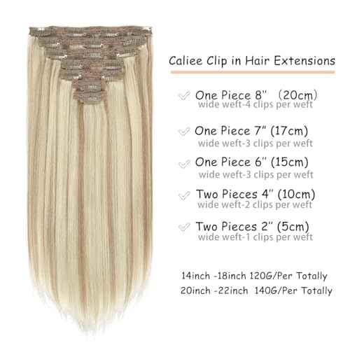 Caliee Blonde Clip in Hair Extensions Real Human Hair,P10-613 Natural Human Hair Extensions Clip ins Real Human Hair for Women Full Head 120G with 16 Clips 7Pcs Lace Clip in hair 18Inch