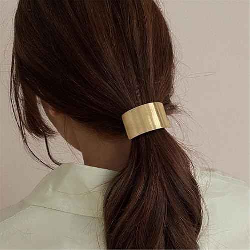 papasgix Metal Hair Ties, Metal Geometric Elastic Hair Ties, Hair Cuff Wrap Gold Hair Ties for Thick Hair Elastic Hair Ties for Women Hair Accessories (Gold-16)