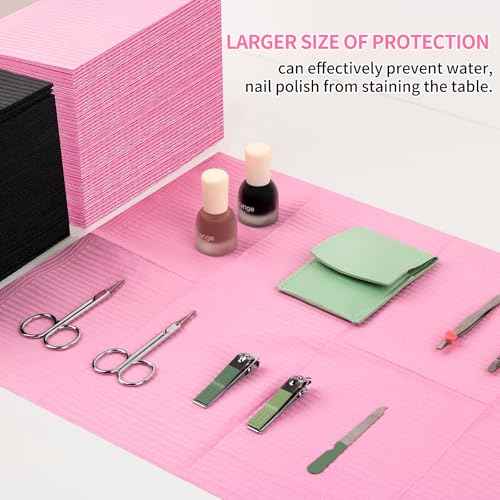160pcs Disposable Nail Mats Foldable Nail Paper Towels, Table Acrylic Nail Practice Sheet, 3 Ply Waterproof Clean Nail Table Practice Mat for Salon Manicure Tattoo,Nail Art Accessories 13"x18"(Pink)