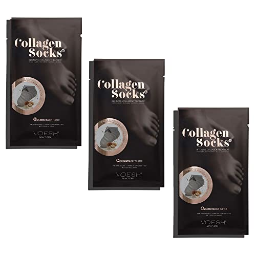 VOESH Collagen Socks, Collagen Socks for Dry Feet, 3 Pack, Cracked Heel Repair, Moisturizing Socks, Spa Pedicure Treatment, Spa Socks, Foot Peel Masks, Vegan