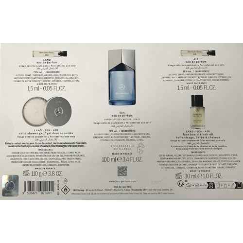 Mercedes Benz Sea LSA Giftset - Men's Cologne Gift Set - 3 Colognes for Men, Hair Oil, Solid Shower Gel Body Wash - Grooming Essentials - 5 Pc
