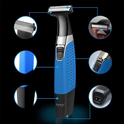 KEMEI Electric Razor, Beard Trimmer Men, Waterproof Beard Grooming,Cordless USB Rechargeable Body Groomer and Hair Remover for Eyebrow, Beard Facial& Body Hair for Men and Women,Blue