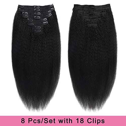 Kinky Straight Human Hair Clip in Extensions 120g Full Head Clip ins for Women 100% Unprocessed Brazilian Virgin Human Hair Yaki Straight Clip ins Remy Hair Natural Black 8Pcs 18Clips 26inch