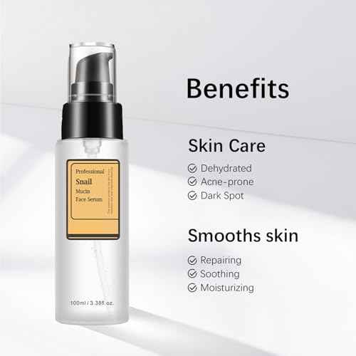 Snail Mucin Serum, Snail Secretion Filtrate, Snail Mucin Power Repairing Essence, Hydrating Serum with Snail Secretion Filtrate Sodium Hyaluronate for All Skin