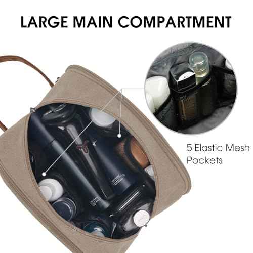 WANDF Travel Toiletry Bag for Men Large Toiletries Shaving Bag Water Resistant Hanging Dopp Kit Travel Accessories Bag for Women Men (Light Khaki)