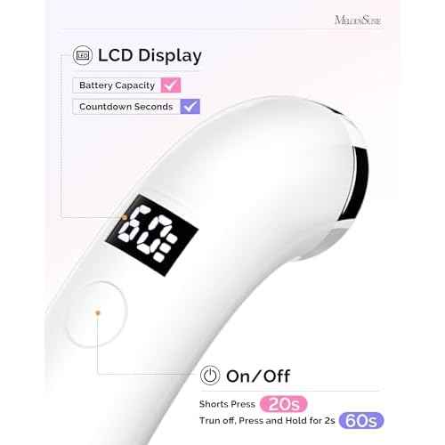 MelodySusie Ergonomic Handheld Cordless UV Nail Lamp with LCD Display & 2 Timers, P-Art01A Rechargeable Mini UV LED Light Flash Cures All Soft Gels, Especially Rhinestone Glue & Liner Gel White