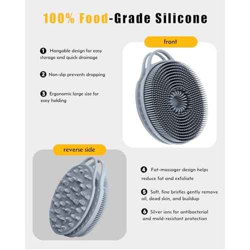 2 in 1 Silicone Body Scrubber, Anti Cellulite Massage Scrubber, Exfoliating Shower Brush for Men & Women, Removes Dead Skin, Reduces Cellulite, Improves Circulation, Fast Dry, Non Slip (1PC, Grey)