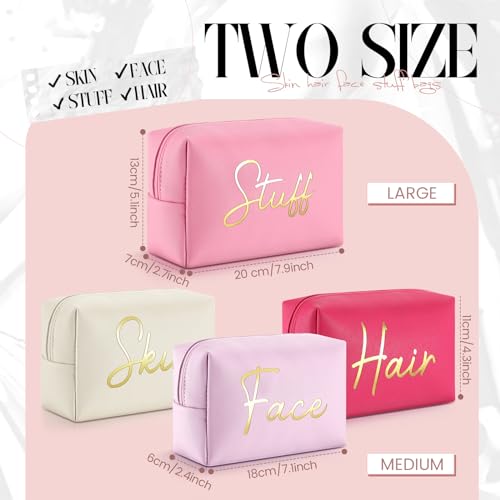 Aliceset 4 Pcs Preppy Makeup Bags Set Cute Makeup Pouchs Travel Cosmetic Bags Face Skin Hair Stuff Aesthetic Makeup Bags, PU Leather Waterproof Zipper Toiletry Pouch Gifts for Women Girl(Bright Pink)