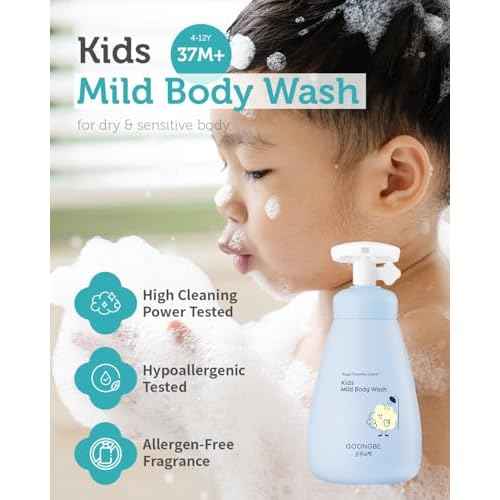 GOONGBE Kids' Mild Body Wash - Korean Kids Body Cleanser - Hydrating & Refreshing Low pH Soft Bubble Foaming with Panthenol and Amino Acids - Allergen Free Scent, 10.1 fl.oz.