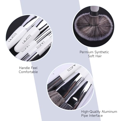 Travel Makeup Brushes Set w/Pouch, 5PCS Double Ended Portable Mini Cosmetic Brushes Kit for Foundation, Eyeshadow, Lip, Blush Make Up Brushes Professional(White)