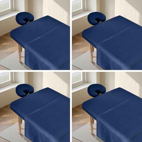 4 Sets Premium Microfiber Massage Table Sheets Set, 3 Piece Set Ultra-Light Massage Table Cover, Soft Massage Sheets Sets Include Flat Sheet, Fitted Sheet, and Massage Face Rest Cover, Blue