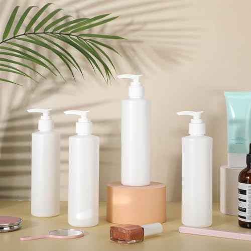 Thyle 20 Pcs Plastic Pump Dispenser Bottle 8 oz Refillable Plastic Bottles Bulk Lotion Container Travel Lock Empty container for Shampoo Massage Oil Dispensing(White Bottle, White Head)