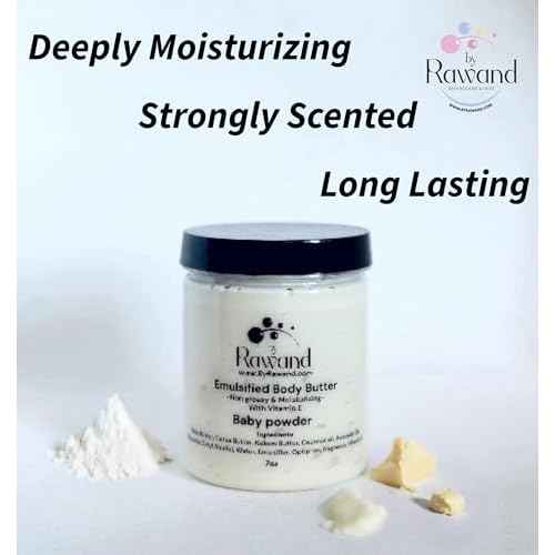 Handmade baby powder Body buttercream with Shea & Cocoa butter based with natural oils & Hyaluronic Acid - non greasy, moisturizing (White (Baby Powder))