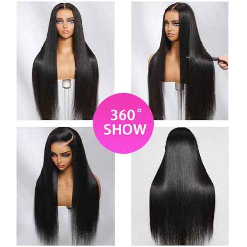 Straight Glueless Pre Plucked Pre Cut 7X5 HD Lace Pre Bleached Knots Wigs Human Hair,Wear and Go Lace Front Wig with Natural Hairline Baby Hair for Black Women 200% Density 20 Inch