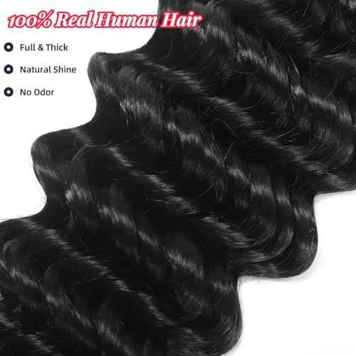 Deep Wave Human Braiding Hair 24Inch 3 Bundles 150g Bulk Human Hair for Braiding No Weft Human Braiding Hair for Boho Braids Wet and Wavy 100% Brazilian Virgin Curly Hair for Braiding Hair Extensions