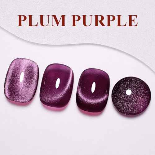Cat Eye 0.5 Fl Oz Plum Purple Magnetic Gel Nail Polish With Magnet UV LED Holographic Glitter Gel Nail Art DIY Manicure