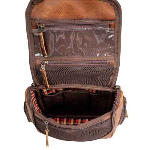 STS Ranchwear Men's Tucson Hanging Shave Kit, Multi-Pocket Genuine Leather Travel Toiletry Dopp Kit Organizer Bag, STS30310