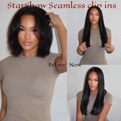 Yaki Straight Seamless Clip in Hair Extensions Remy Human Hair Extensions 2Pack 200g 14pcs Yaki Straight Clip Ins Hair Extensions Clip In Human Hair 16Inch Natural Black