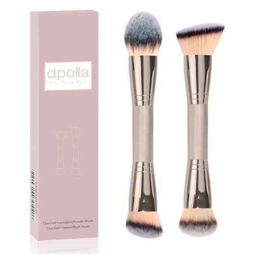Foundation Makeup Brushes, 2Pcs Premium Dual-Ended Makeup Brush (Foundation, Powder, Blush & Contour Brushes) for Buffing Liquid, Cream, Powder, Blending Face Brush, Fit for Home, Travel & Gifting