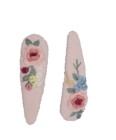 Set of 2 Cute Handmade Embroidery Hair clips, Vintage Embroidered Rose Flower Hair clips, Floral Hair Clips, Gift Daughter, Teenager, Woman, Girlfriend, Wife, Unique Hair Accessory, Pink, HC18