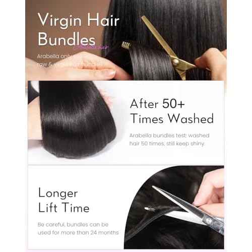 Arabella 3 Body Wave Bundles Human Hair 16 18 20 Inch Natural Black Bundles 100% Unprocessed Brazilian Virgin 10A Weave Sew in Double Weft Human Hair Bundles