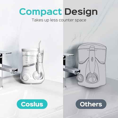 COSLUS Professional Water Flosser for Teeth: 12 Pressure Settings Electric Dental Pick for Tooth Cleaning, Sensitive Gums, Braces, Oral Care - Home Use, ??4 Jet Tips for Multiple Users, Family, White