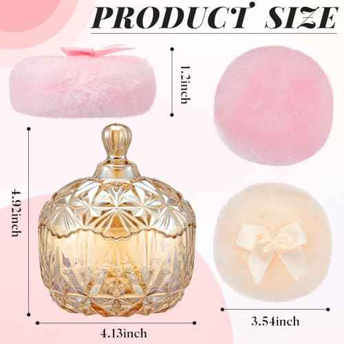 Tioncy 3 Pcs Large Body Powder Puff and Container Crystal Container Soft Washable Reusable Velour Face Body Glitter Wet Dry Makeup(Amber)