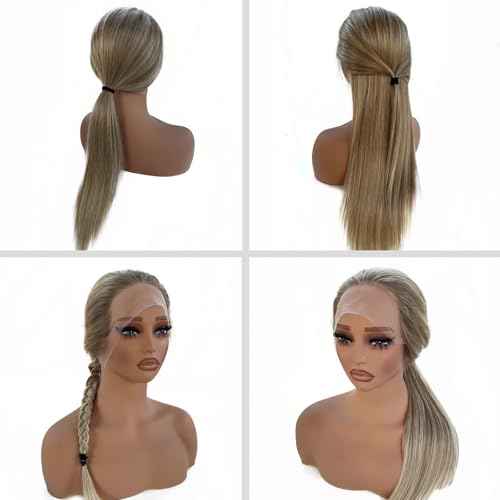Upgrade - Strawberry Blonde Mixed Platinum Blonde HD Lace Front Human Hair Wigs,13*4 Ombre Highlight Straight Lace Wig 100% Remy Virgin Hair,Pre Plucked with Baby Hair Natural Hairline 150% Density