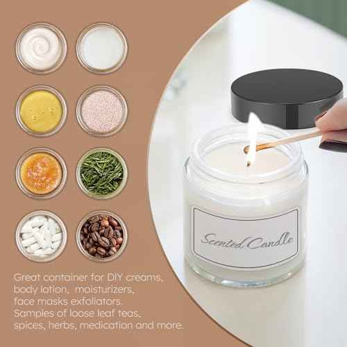 Bumobum 2 oz Glass Jars with Lids, 7 pack Small Jars with White Labels & Inner Liners, Multicolor 60 ml Empty Round Cosmetic Containers for Sample, Powder, Cream, Lotion, Spice