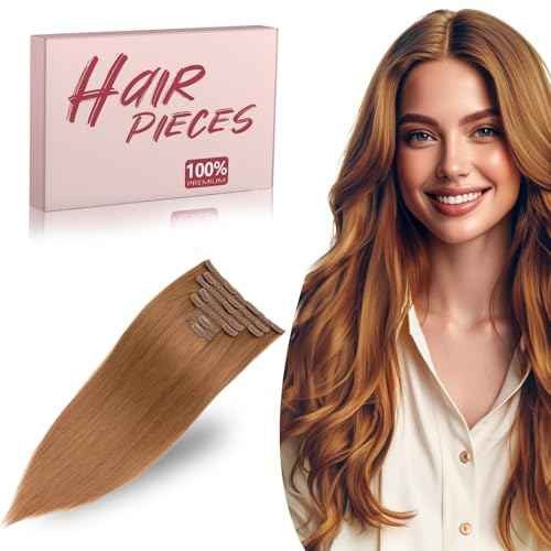 Clip in Hair Extensions Long Straight, 100% Real Human Hair,No Tangle & Smooth,120g, 18 Inch,#30 Light Auburn